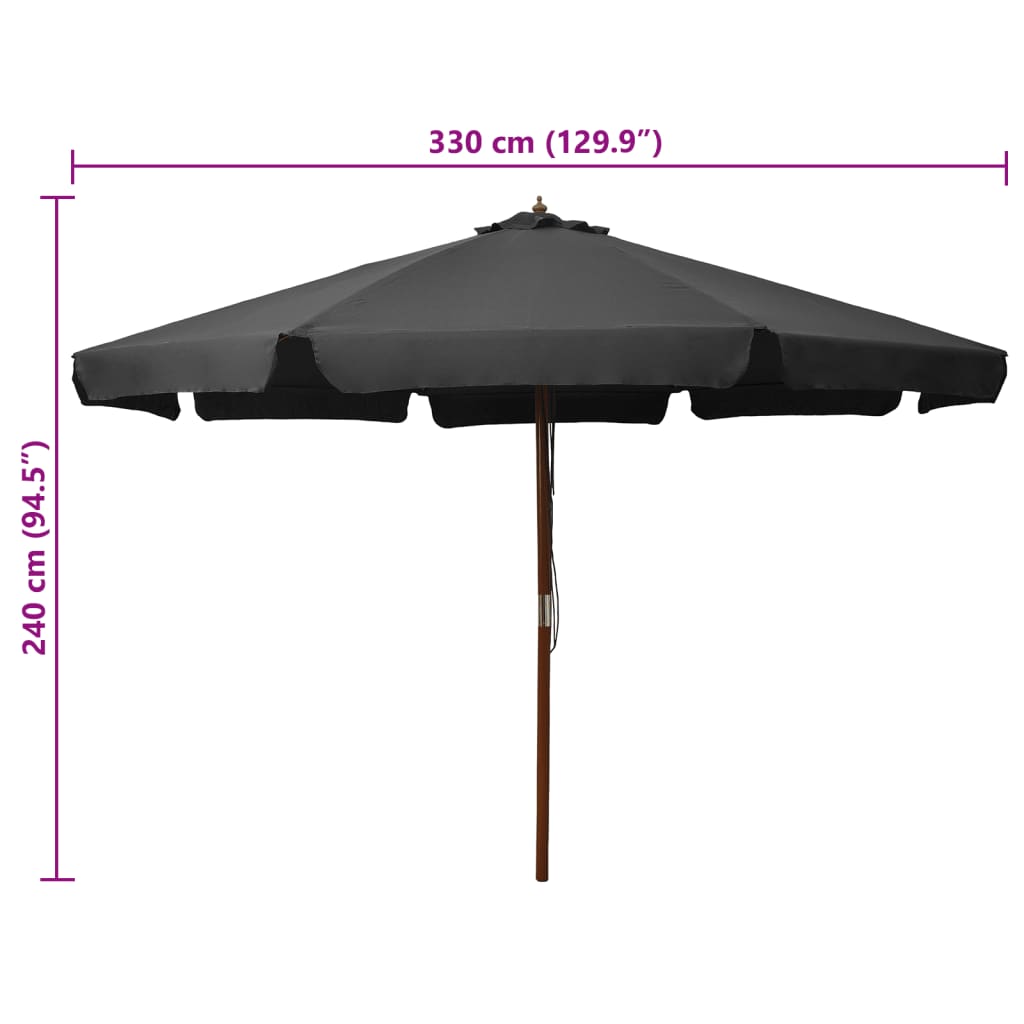 udendørs parasol med træstang 330 cm antracitgrå