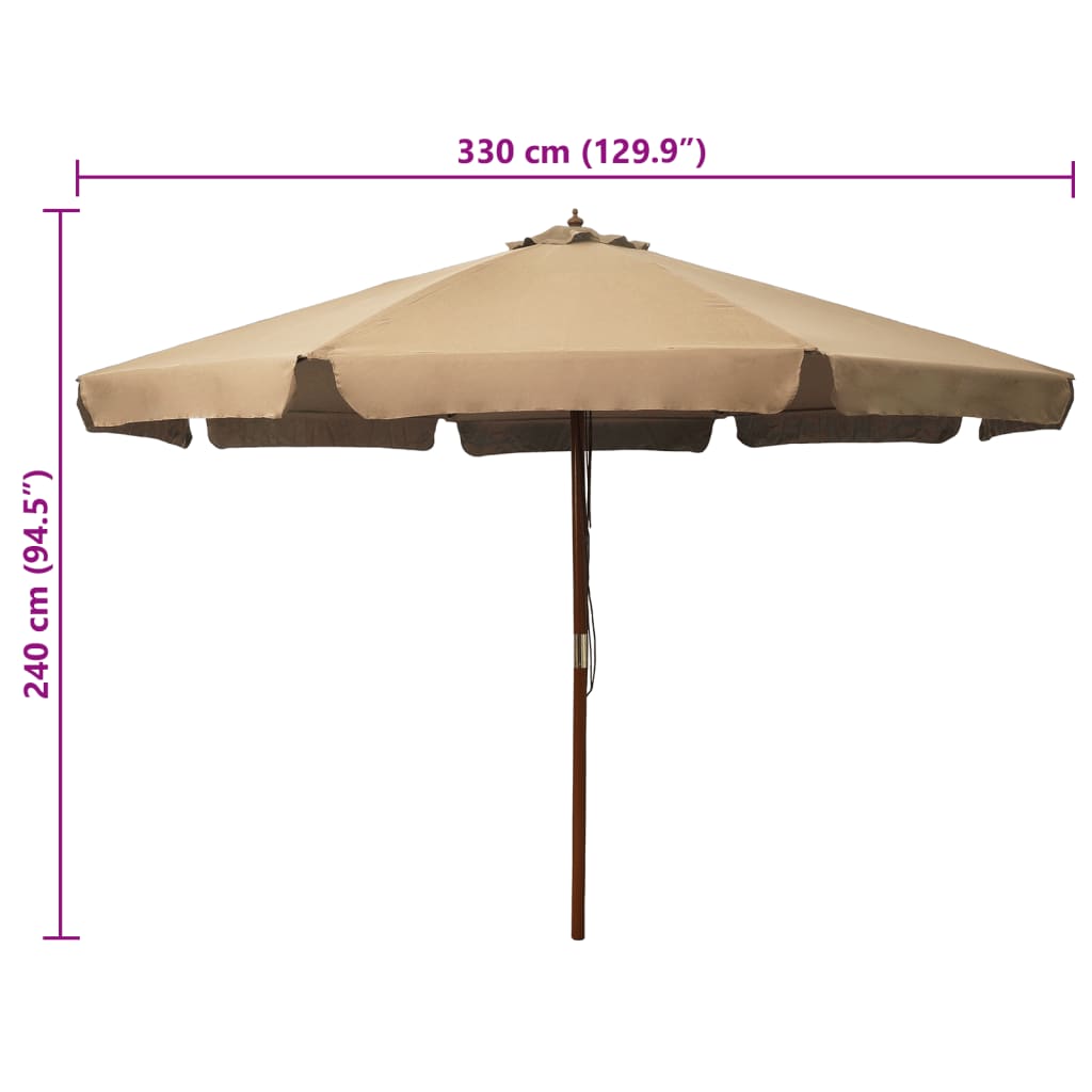 udendørs parasol med træstang 330 cm gråbrun