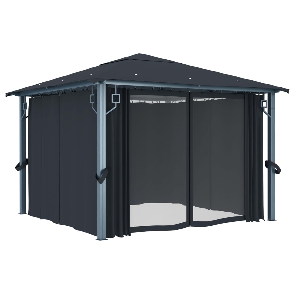 havepavillon med gardin 300x300 cm aluminium antracitgrå