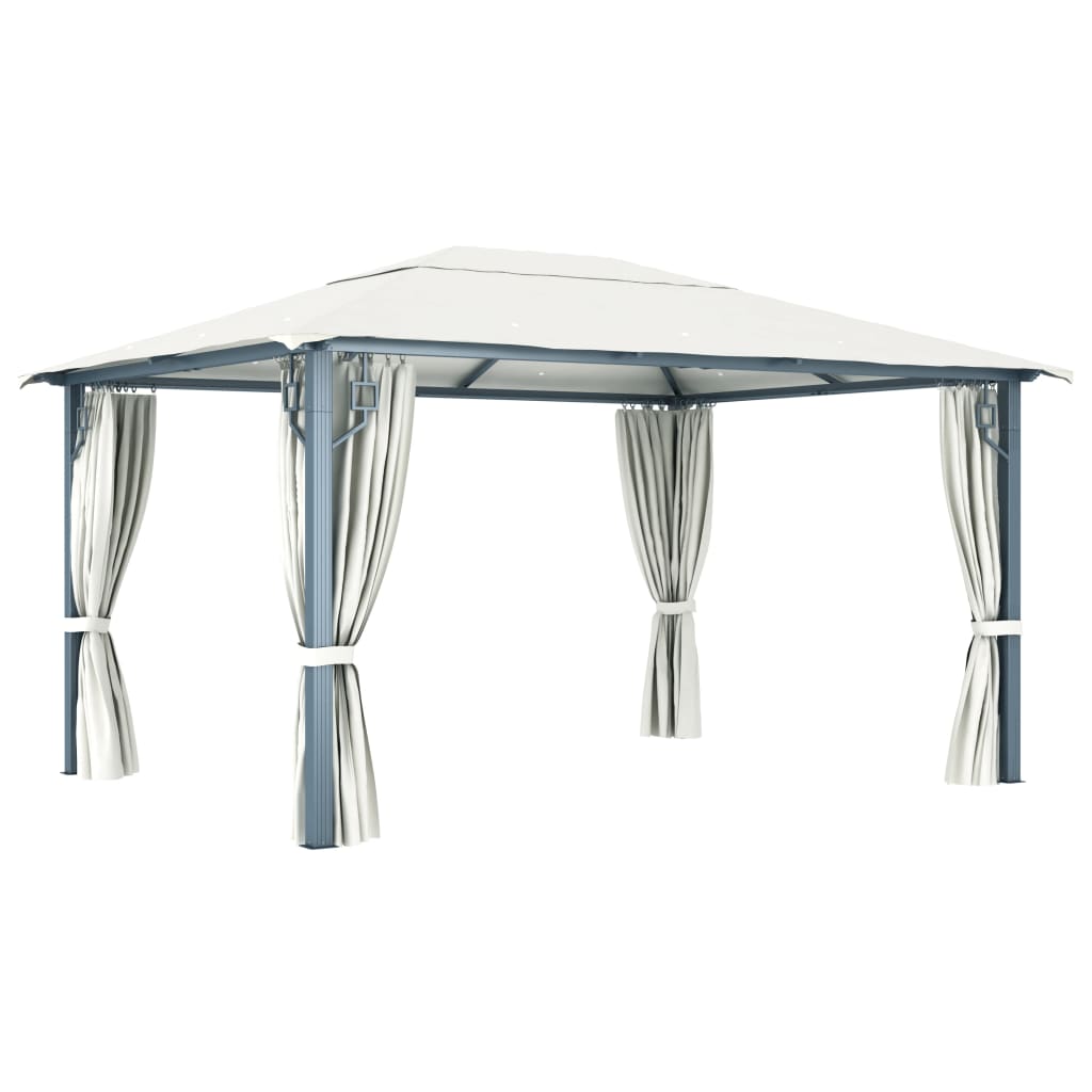 havepavillon med gardin 400x300 cm aluminium cremefarvet