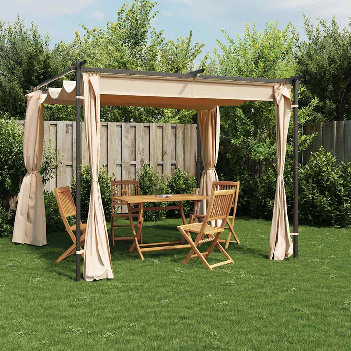 pavillon med gardiner 3x3 m stål cremefarvet