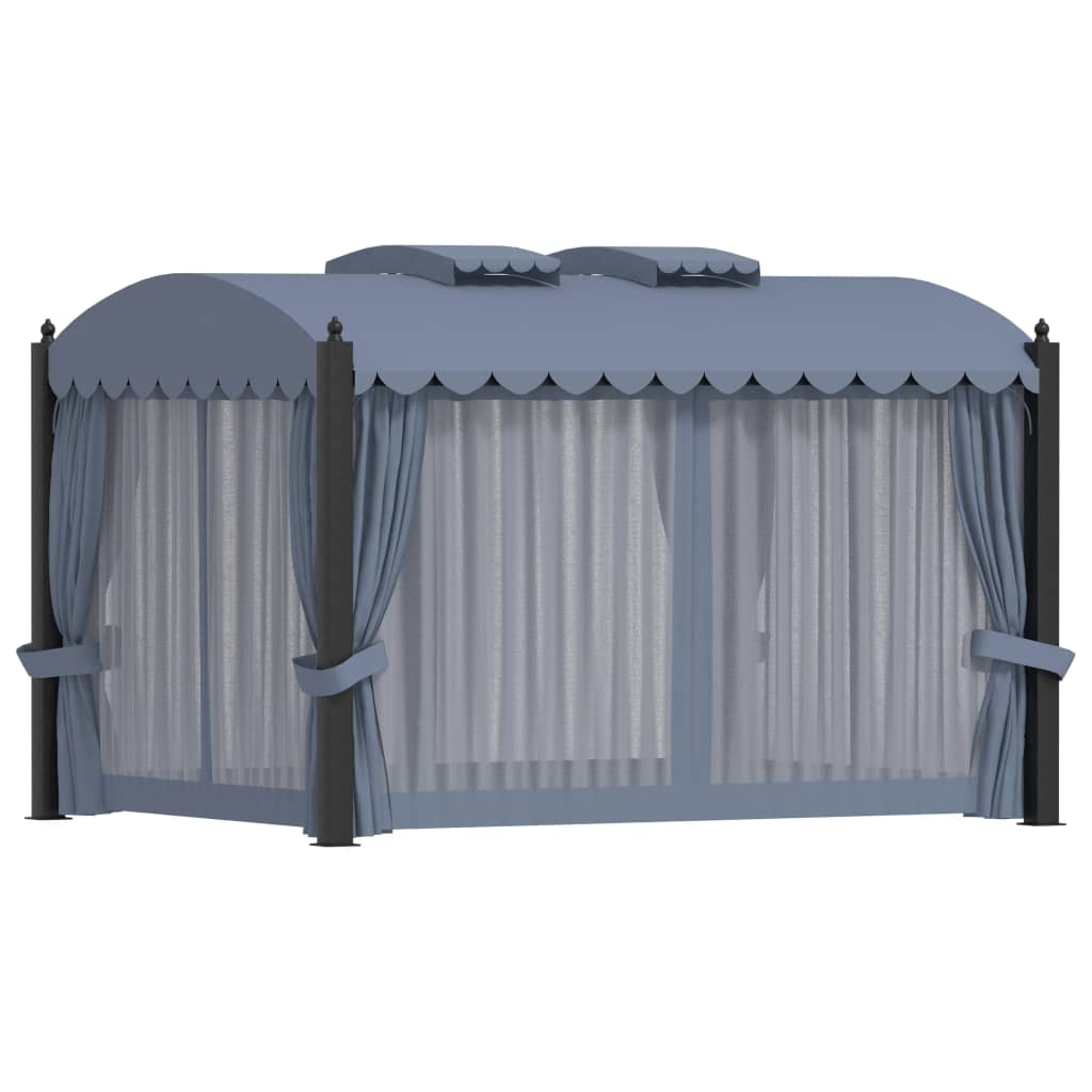 pavillon med gardiner 3x4 m stål antracitgrå