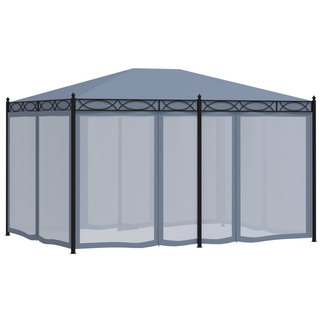 pavillon med netskærme 3x4 m stål antracitgrå