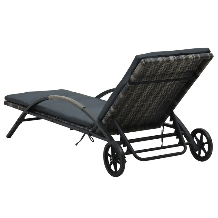 liggestol med hynde og hjul polyrattan antracitgrå