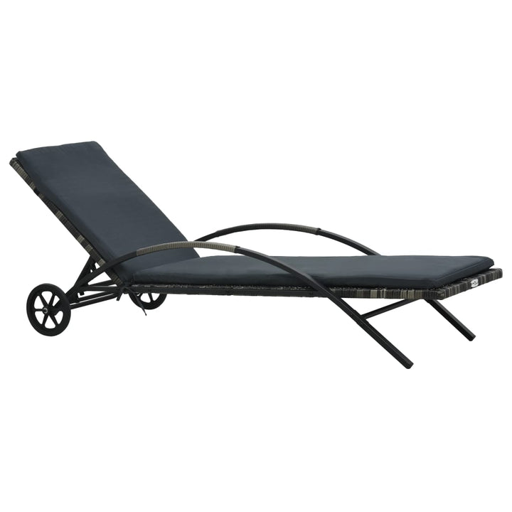 Solseng med hynde og hjul i polyrattan antracitgrå