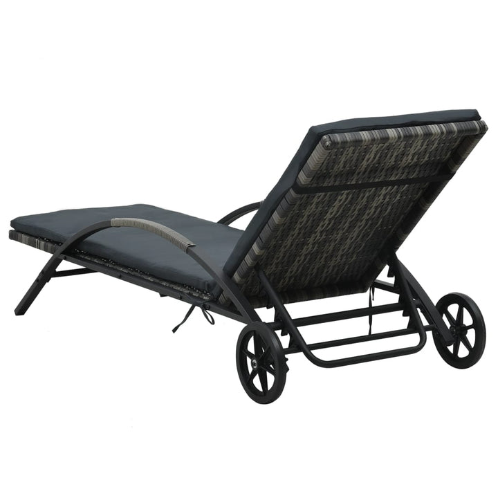 Solseng med hynde og hjul i polyrattan antracitgrå