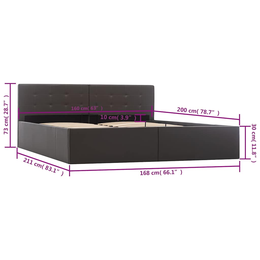 hydraulisk opbevaringsseng 160 x 200 cm kunstlæder grå