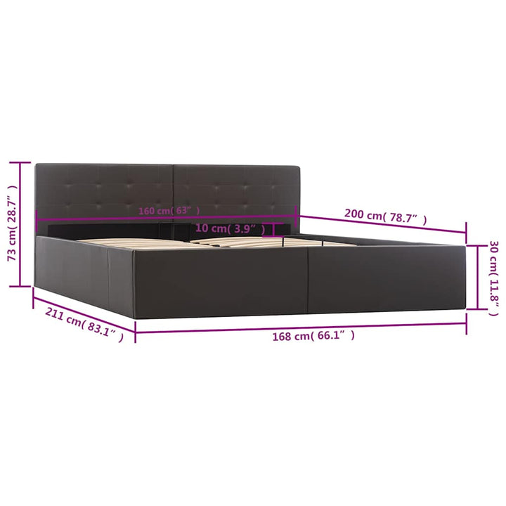 hydraulisk opbevaringsseng 160 x 200 cm kunstlæder grå