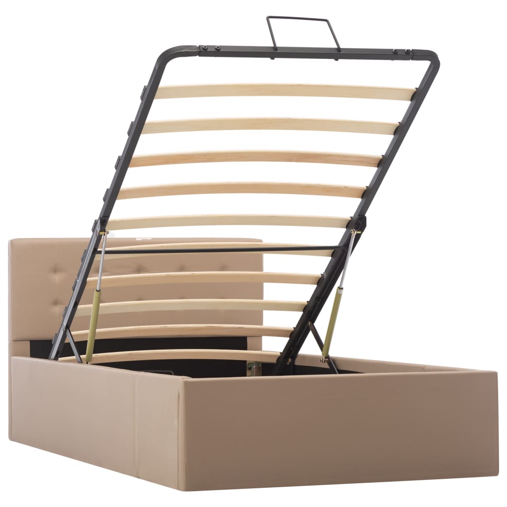 hydraulisk opbevaringsseng 100 x 200 cm kunstlæder cappuccino