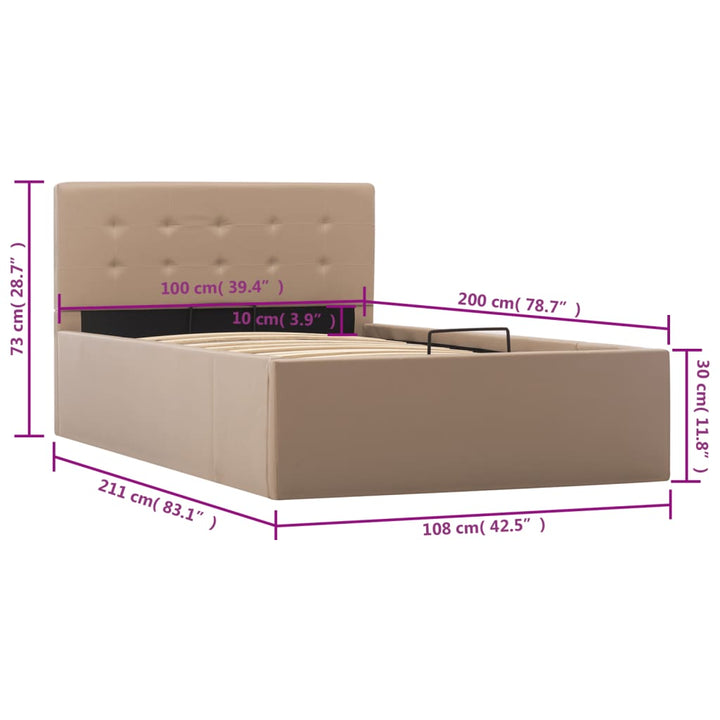 hydraulisk opbevaringsseng 100 x 200 cm kunstlæder cappuccino