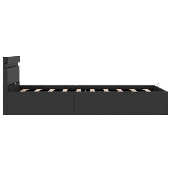 hydraulisk opbevaringsseng med LED 90x200 cm kunstlæder sort