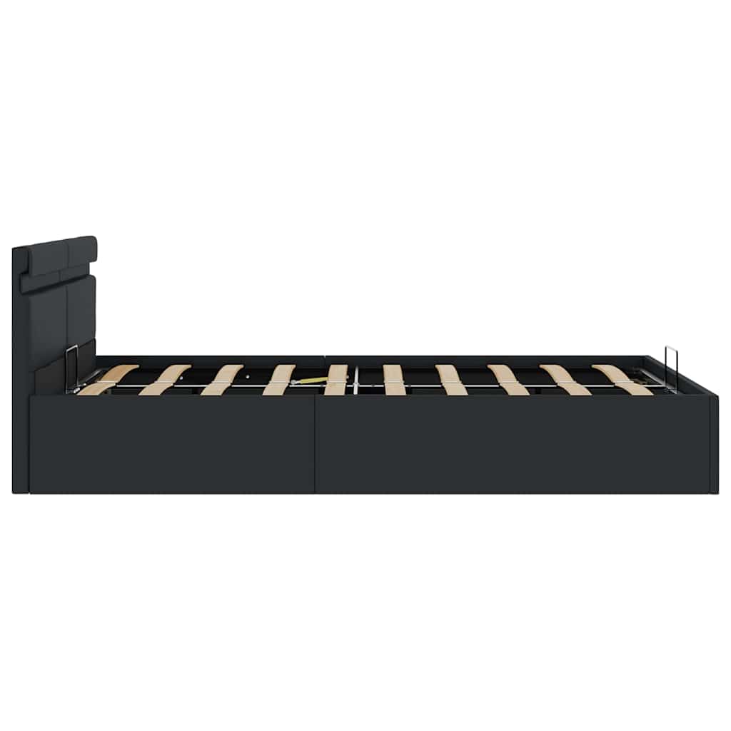 hydraulisk opbevaringsseng med LED 120x200 cm kunstlæder sort