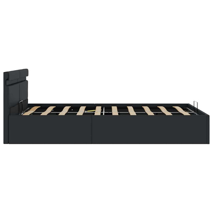 hydraulisk opbevaringsseng med LED 140x200 cm kunstlæder sort