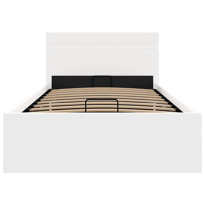 hydraulisk opbevaringsseng med LED 90x200 cm kunstlæder hvid