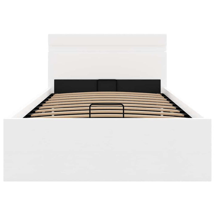 hydraulisk opbevaringsseng med LED 100x200 cm kunstlæder hvid