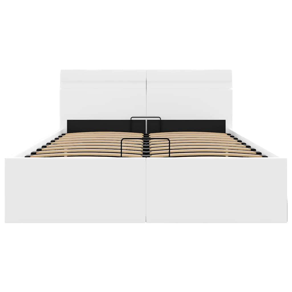 hydraulisk opbevaringsseng med LED 120x200 cm kunstlæder hvid
