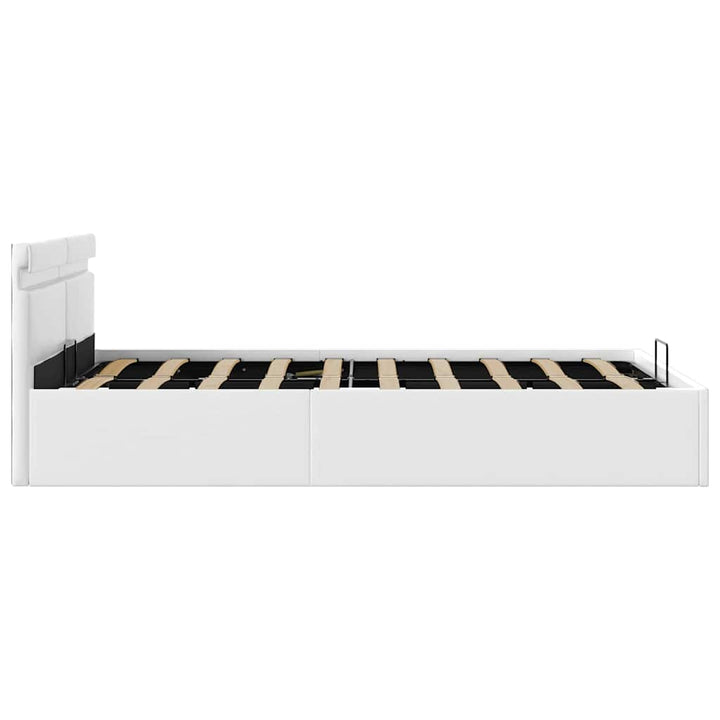 hydraulisk opbevaringsseng med LED 120x200 cm kunstlæder hvid