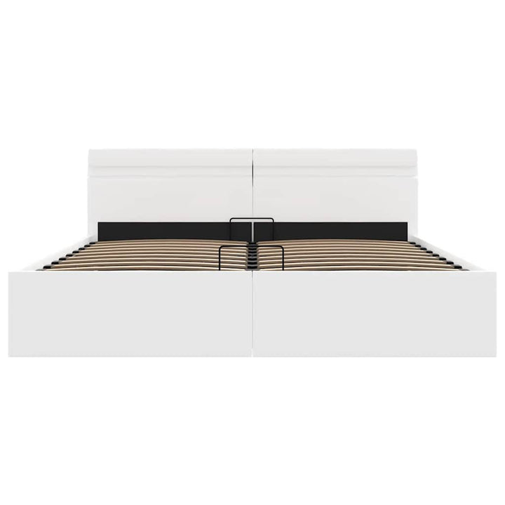 hydraulisk opbevaringsseng med LED 160x200 cm kunstlæder hvid