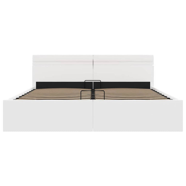 hydraulisk opbevaringsseng med LED 180x200 cm kunstlæder hvid