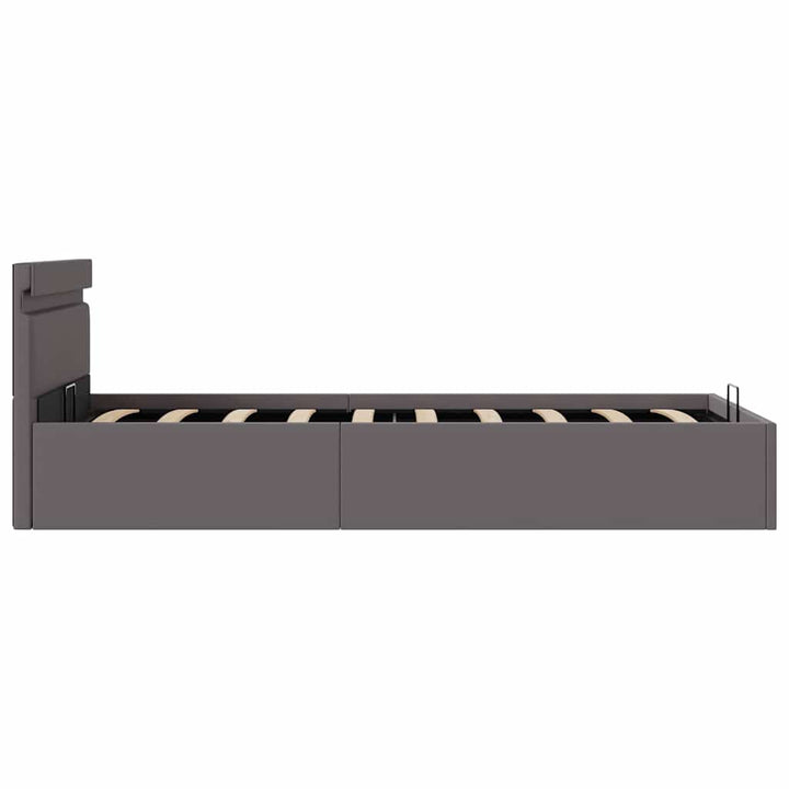 hydraulisk opbevaringsseng med LED 90x200 cm kunstlæder grå