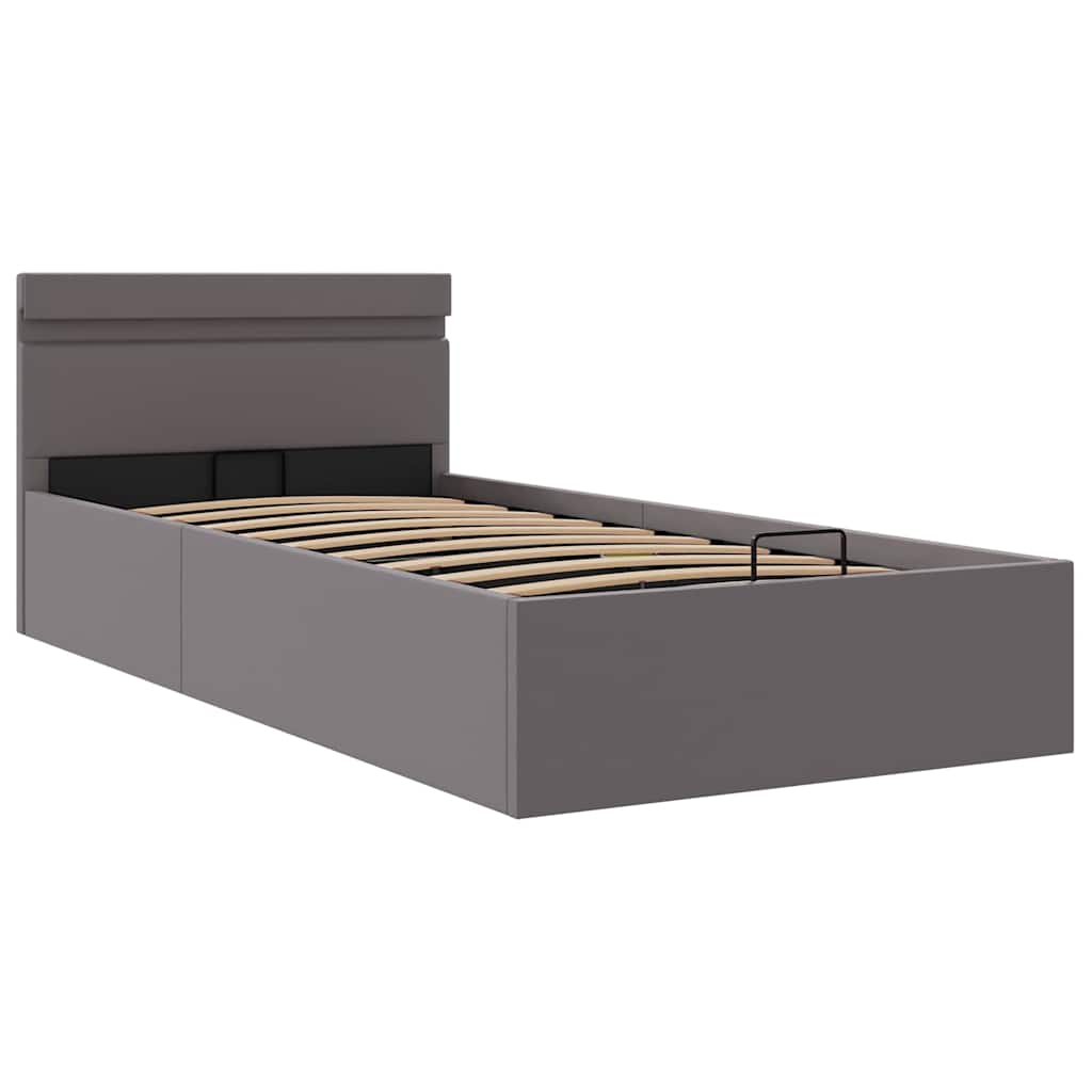 hydraulisk opbevaringsseng med LED 100x200 cm kunstlæder grå