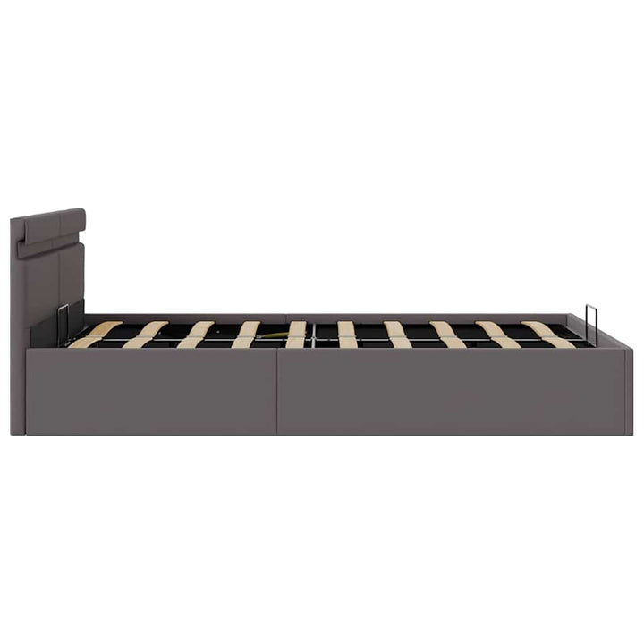 hydraulisk opbevaringsseng med LED 140x200 cm kunstlæder grå
