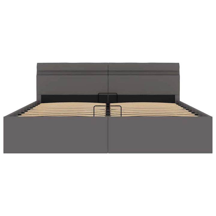 hydraulisk opbevaringsseng med LED 160x200 cm kunstlæder grå