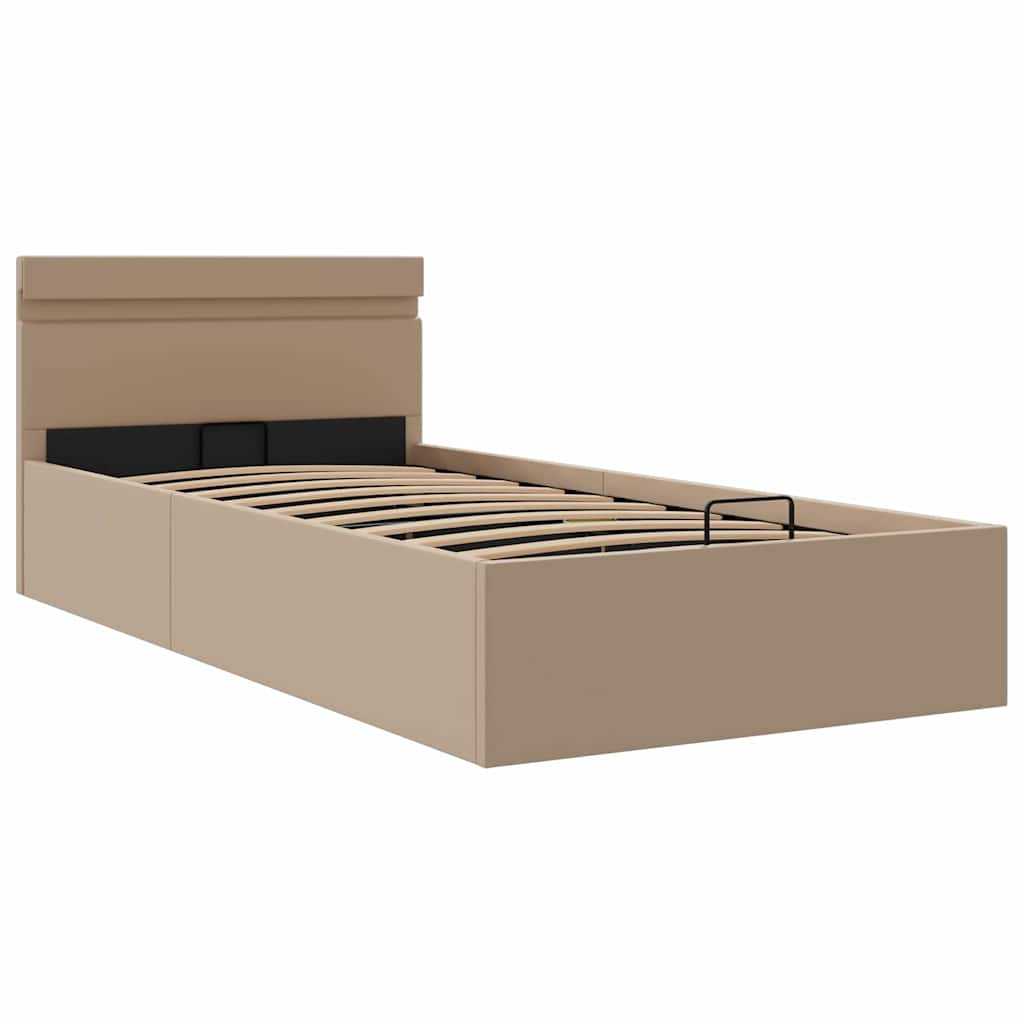 hydraulisk opbevaringsseng LED 90x200 cm kunstlæder cappuccino