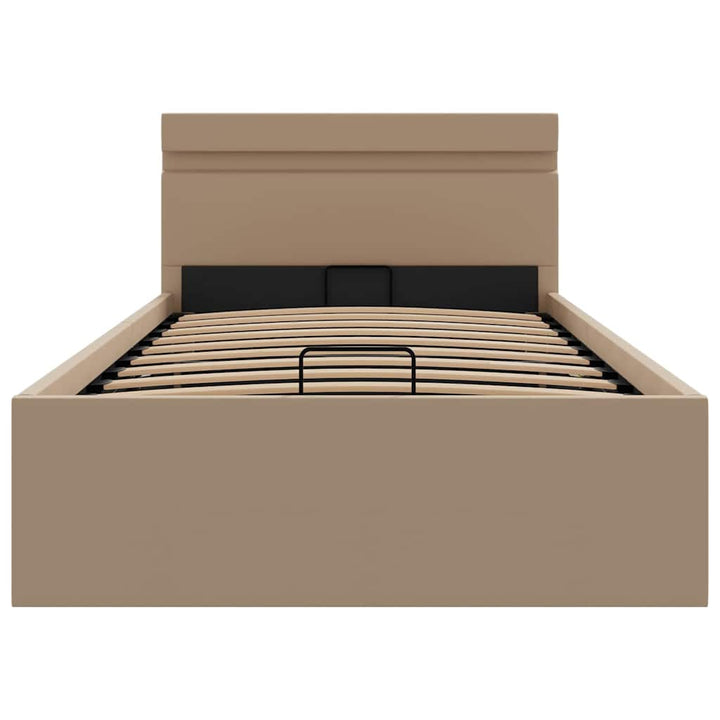 hydraulisk opbevaringsseng LED 90x200 cm kunstlæder cappuccino