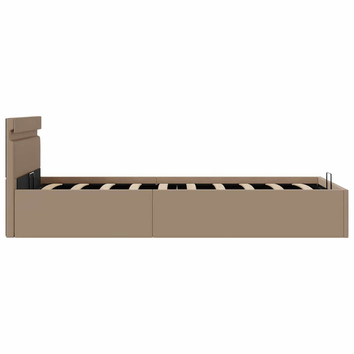 hydraulisk opbevaringsseng LED 100x200 cm kunstlæder cappuccino
