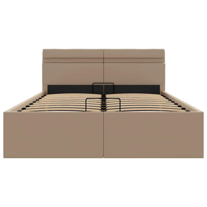 hydraulisk opbevaringsseng LED 140x200 cm kunstlæder cappuccino