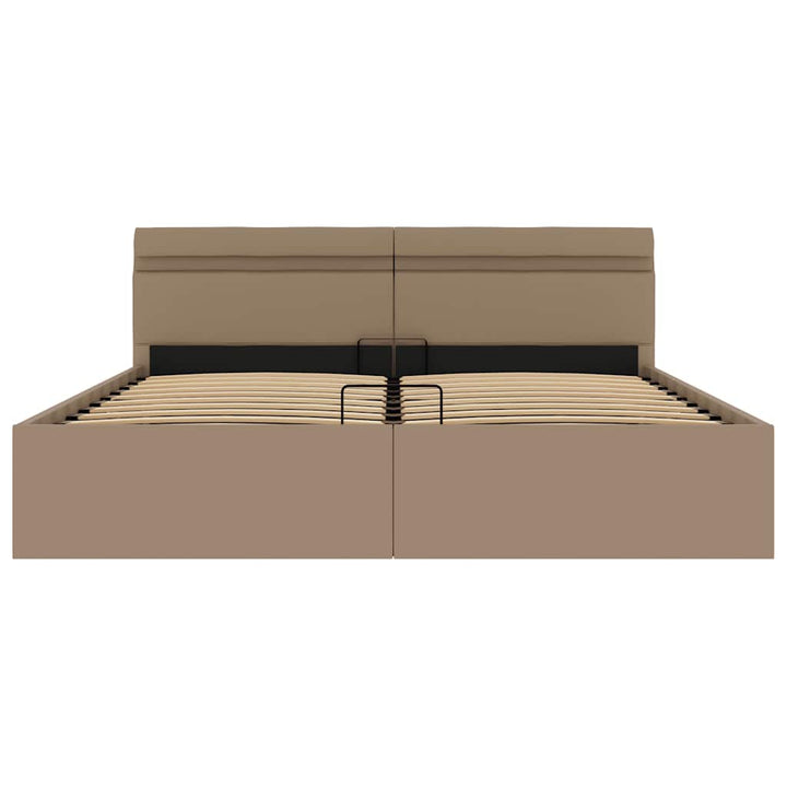 hydraulisk opbevaringsseng LED 160x200 cm kunstlæder cappuccino