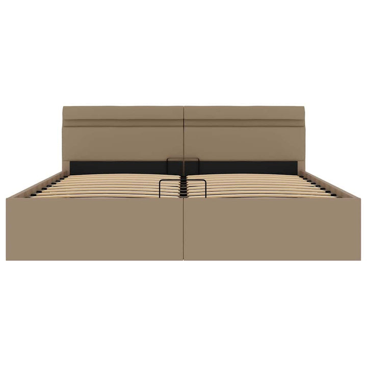 hydraulisk opbevaringsseng LED 180x200 cm kunstlæder cappuccino