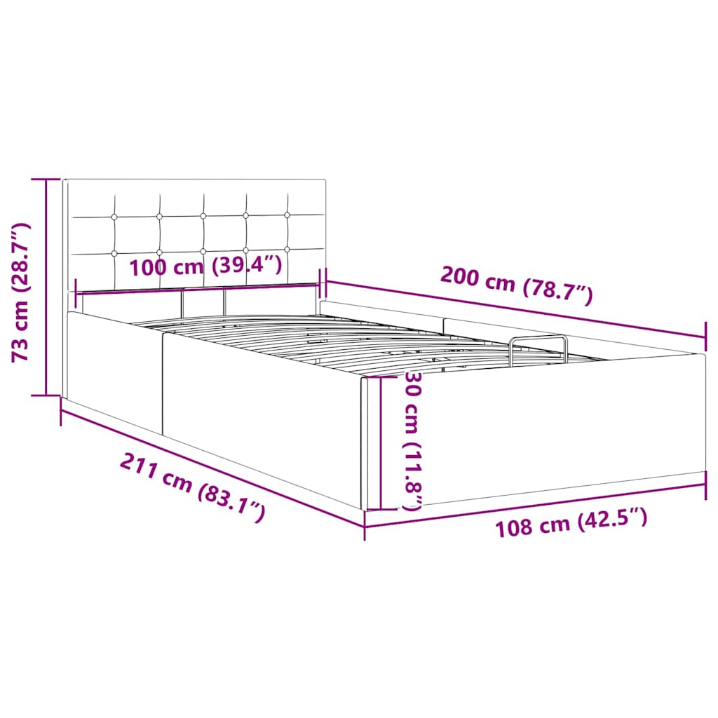 hydraulisk opbevaringsseng 100 x 200 stof mørkegrå