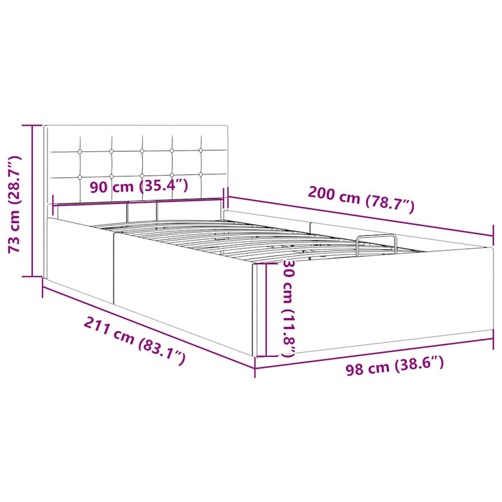 hydraulisk opbevaringsseng 90 x 200 stof lysegrå