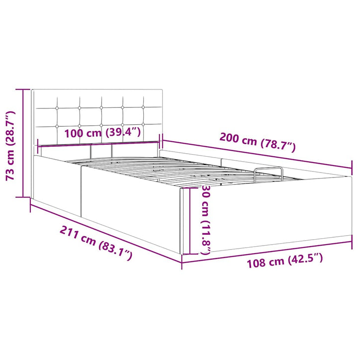 hydraulisk opbevaringsseng 100 x 200 stof lysegrå