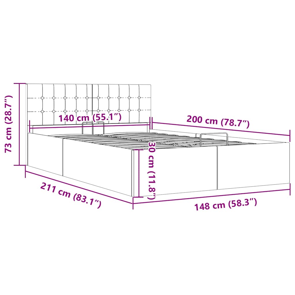 hydraulisk opbevaringsseng 140 x 200 stof lysegrå