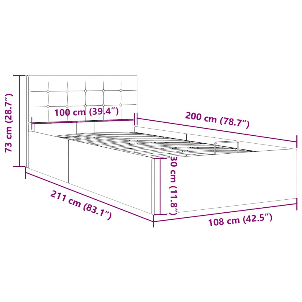 hydraulisk opbevaringsseng 100 x 200 cm stof gråbrun