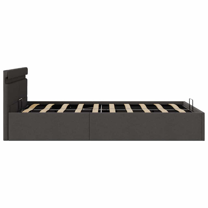 hydraulisk opbevaringsseng med LED 120x200 cm stof mørkegrå