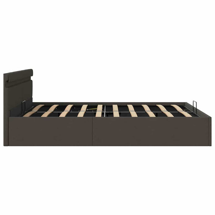 hydraulisk opbevaringsseng med LED 180x200 cm stof mørkegrå