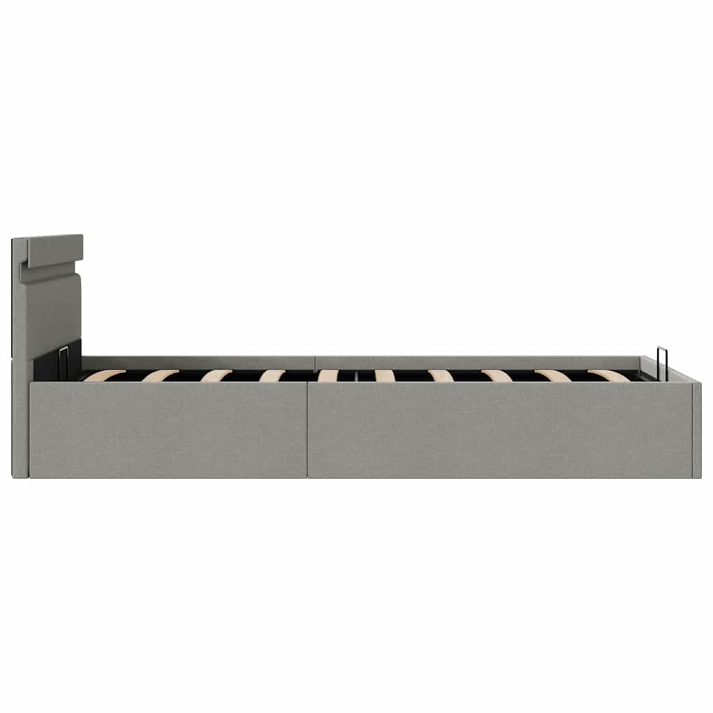 hydraulisk opbevaringsseng med LED 90x200 cm stof lysegrå