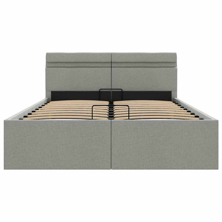 hydraulisk opbevaringsseng med LED 120x200 cm stof lysegrå