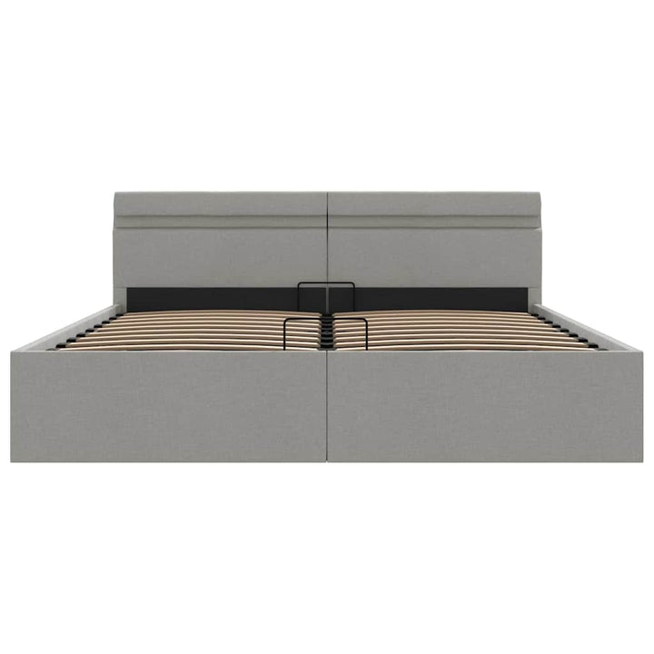 hydraulisk opbevaringsseng med LED 160x200 cm stof lysegrå
