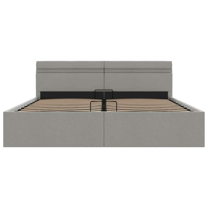hydraulisk opbevaringsseng med LED 180x200 cm stof lysegrå