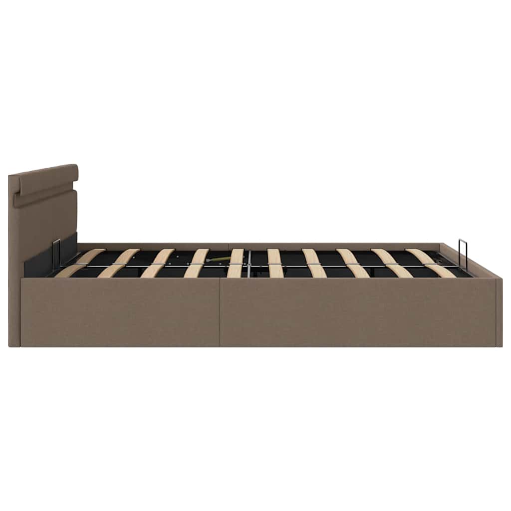 hydraulisk opbevaringsseng med LED 160x200 cm stof gråbrun