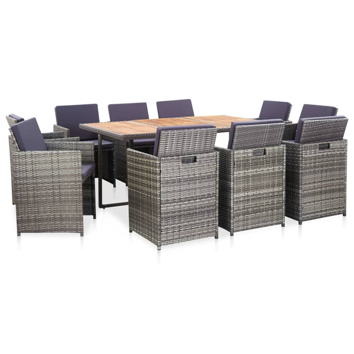 udendørs spisebordssæt 11 dele med hynder polyrattan grå