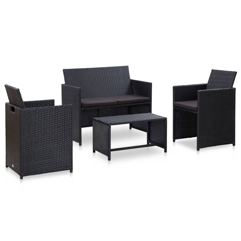 haveloungesæt 4 dele med hynder polyrattan sort