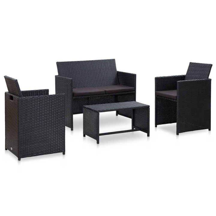 haveloungesæt 4 dele med hynder polyrattan sort