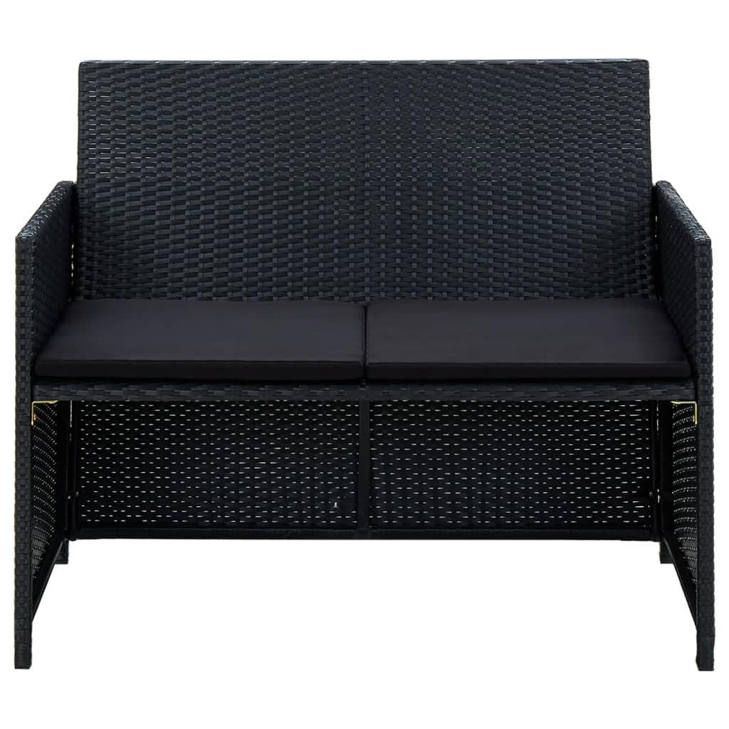 haveloungesæt 4 dele med hynder polyrattan sort