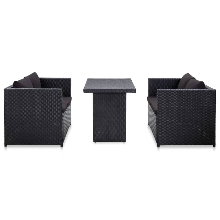 haveloungesæt 3 dele med hynder polyrattan sort